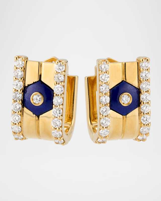 Baia Sommersa Earrings in 18K Yellow Gold with White Diamonds and Lapis